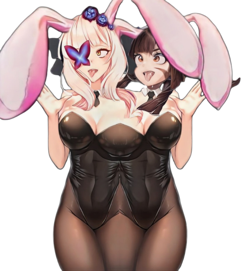 ahegao animal_ears chang'e_(mobile_legends) conjoined extra_breasts mobile_legends:_bang_bang multiple_girls multiple_legs playboy_bunny rabbit_ears ruby_(mobile_legends)