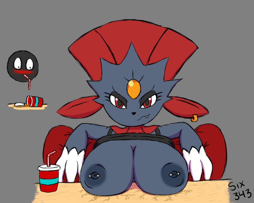 anthro big_breasts breasts duo female generation_4_pokemon male nintendo pokemon pokemon_(species) simple_background six343 sketch weavile
