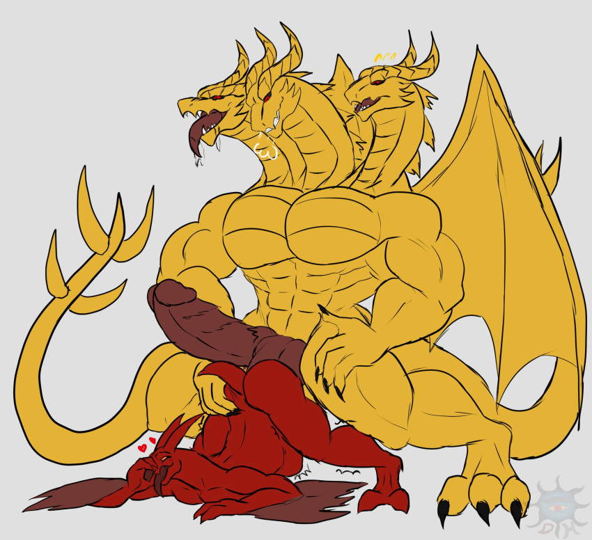 2_penises 3_heads abdominal_bulge abs anal anal_penetration anthro balls biceps big_butt bodily_fluids bulge butt claws daikuhiroshiama dominant dominant_male dragon drooling duo erection genitals godzilla_(series) hi_res horn hydra kaiju king_ghidorah male male/male male_penetrated male_penetrating male_penetrating_male monster multi_genitalia multi_head multi_penis muscular muscular_anthro muscular_male nude open_mouth pecs penetration penile penis pteranodontid pterosaur reptile rodan_(toho) saliva scalie sex tail teeth toho tongue tongue_out wings