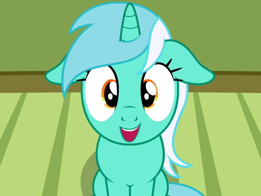 badumsquish equid equine female friendship_is_magic fur green_body green_fur green_hair hair happy hasbro hi_res horn looking_at_viewer lyra_heartstrings_(mlp) mammal multicolored_hair my_little_pony open_mouth open_smile smile solo two_tone_hair unicorn white_hair wide_eyed yellow_eyes