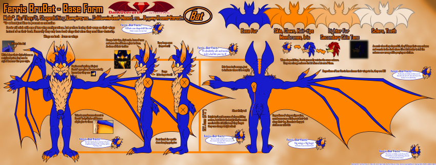 2023 5_fingers 5_toes absurd_res anthro arm_tuft bat bat_ears big_ears blue_body blue_fur cheek_tuft chin_tuft claws colored darkoverord digital_media_(artwork) elbow_tuft english_text facial_tuft fangs fauxhawk feet ferris_brubat fingers fluffy_chest fur glowing glowing_claws glowing_ears glowing_nose glowing_pupils glowing_tongue glowing_veins hair hi_res male mammal membrane_(anatomy) membranous_wings model_sheet multicolored_hair orange_background orange_body orange_eyes orange_fur orange_hair orange_membrane orange_nose plantigrade shape_shifter short_tail shoulder_tuft simple_background solo tail tan_body tan_fur teeth text textured_background toes tongue tuft two_tone_hair winged_arms wings
