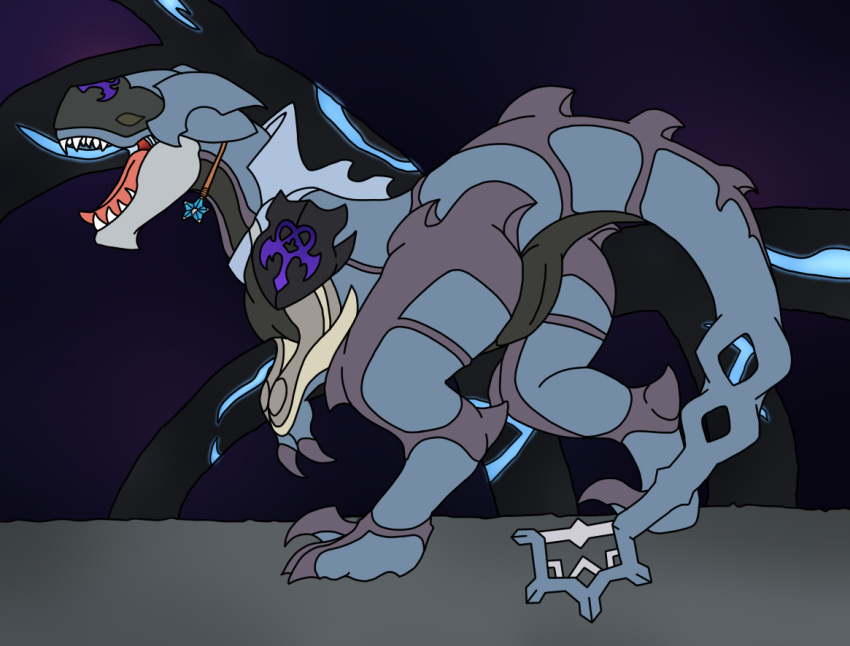2_fingers 3_toes after_transformation alternate_species anthro aqua_(kingdom_hearts) armor bald barefoot big_butt black_body black_scales blue_body blue_scales butt claws corruption detailed_background digitigrade dinosaur dream_eater fangs feet female fingers genitals grey_body grey_scales identity_death ivanks jewelry keyblade kingdom_hearts long_neck long_tail lust_transformation melee_weapon mental_transformation necklace no_pupils nude open_mouth pussy reix reptile roaring scales scalie semi-anthro sharp_teeth snout solo species_transformation spines square_enix standing tail tail_spines teeth theropod thick_thighs toe_claws toes tongue transformation transformation_through_magic tyrannosaurid tyrannosaurus tyrannosaurus_rex weapon