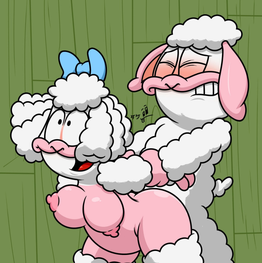 2023 accessory anthro blush bo_(orson's_farm) bovid bow_ribbon breasts brother_(lore) brother_and_sister_(lore) butt caprine clenched_teeth duo eyes_closed female garfield_(series) hair_accessory hair_bow hair_ribbon hi_res incest_(lore) lanolin_(orson's_farm) male male/female mammal nipples open_mouth orson's_farm ribbons sex shaved_wool sheep sibling_(lore) sister_(lore) takeshi1000 teeth tongue