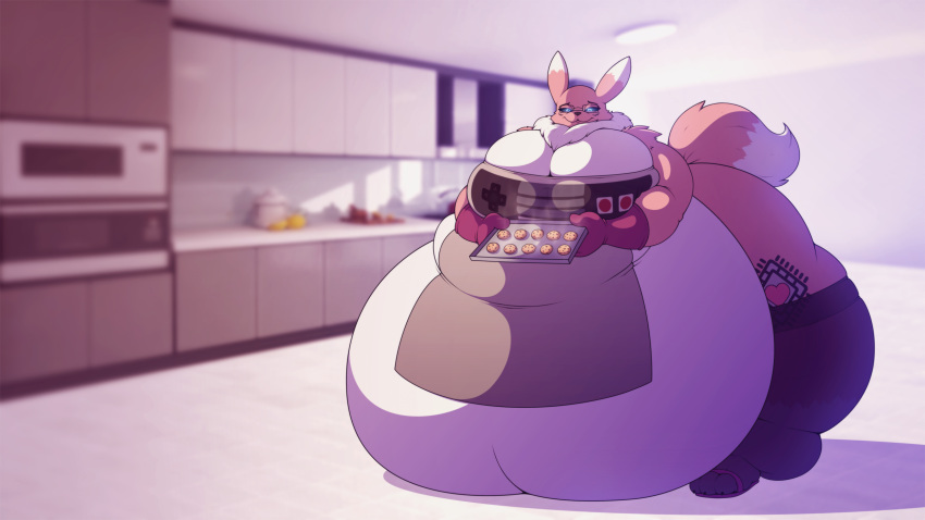 anthro apron bandai_namco belly big_belly clothed clothing detailed_background digimon digimon_(species) eyewear fat_arms fat_rolls female flabby_arms flabby_butt flabby_legs fur glasses handwear hi_res huge_belly huge_thighs hyper hyper_belly kitchen leg_markings legwear looking_at_viewer love_handles markings mittens morbidly_obese mostly_nude neck_tuft neutral_expression nintendo nintendo_entertainment_system obese obese_anthro overweight overweight_anthro overweight_female renamon solo stunnerpony tail thick_thighs thigh_highs thigh_markings tight_fit tuft