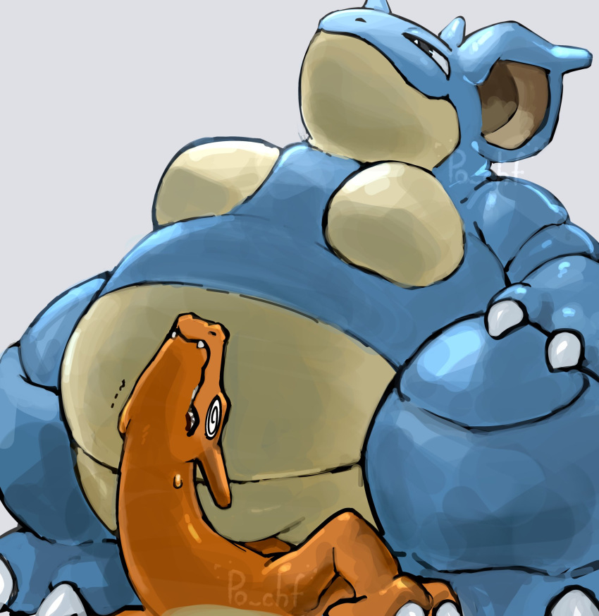 ambiguous_gender belly big_belly charizard crush duo female feral generation_1_pokemon hi_res nidoqueen nintendo po_chf pokemon pokemon_(species) scalie spiral_eyes struggling