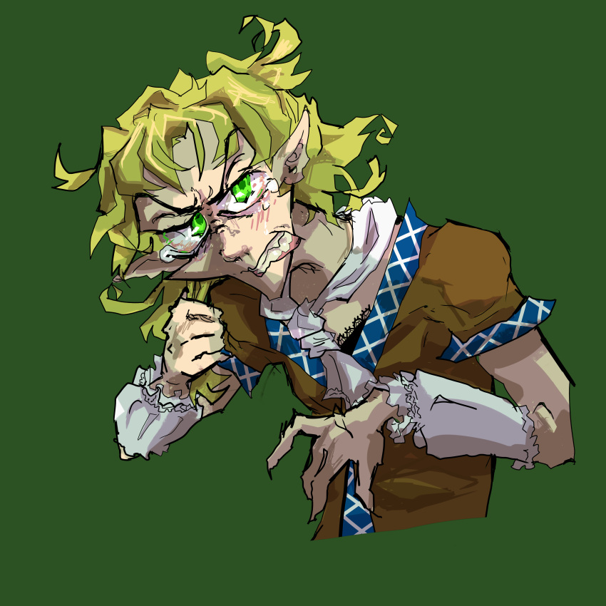 absurdres angry blonde_hair crying envicement envy fingernails green_background green_eyes highres mizuhashi_parsee non-web_source pointy_ears sharp_fingernails tears teeth