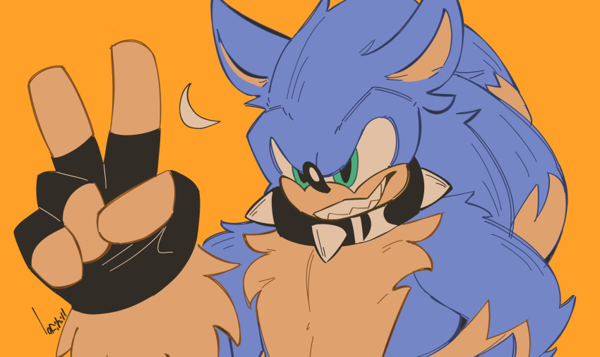 2_fingers anthro collar eulipotyphlan fingers fluffy_body fluffy_chest green_eyes hedgehog hi_res humanoid_pointy_ears lofihill looking_at_viewer male mammal moon multi_ear pointy_and_animal_ears quills sega sharp_teeth simple_coloring smile solo sonic_the_hedgehog sonic_the_hedgehog_(series) sonic_the_werehog sonic_unleashed spiked_collar spikes teeth were wereeulipotyphlan werehog