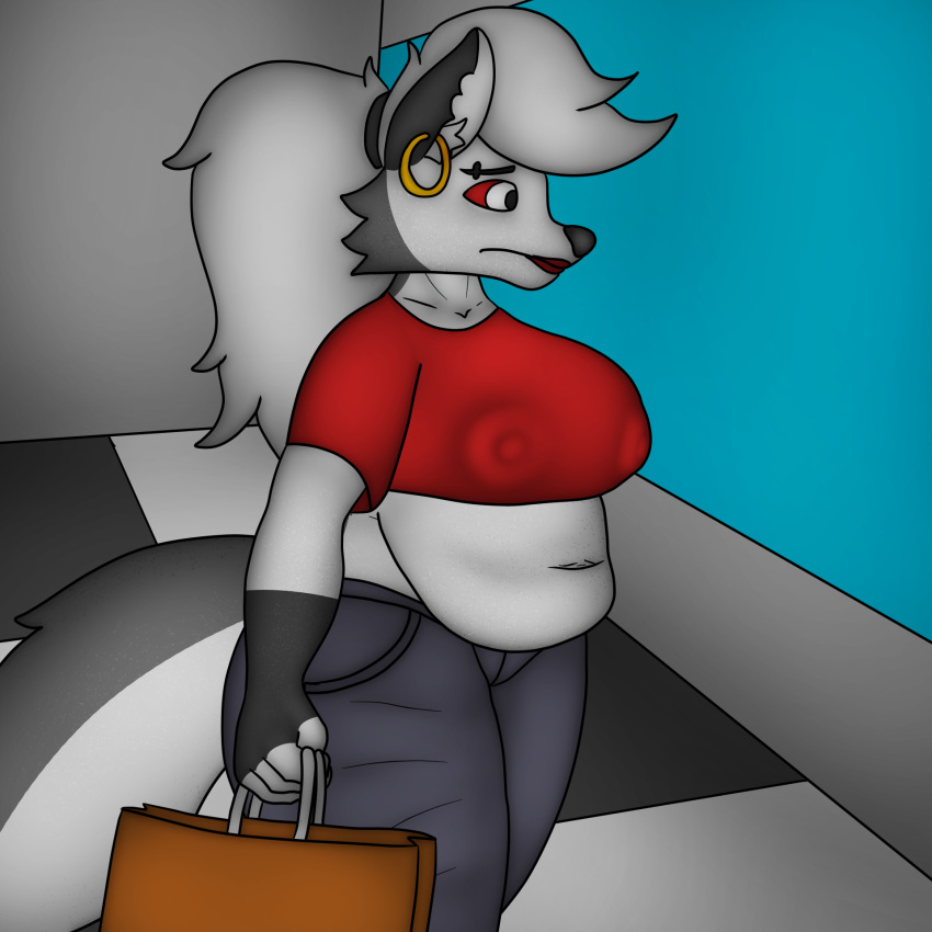 belly canid canid_demon demon female hellhound helluva_boss hi_res j5furry loona_(helluva_boss) mammal mature_female shopping slightly_chubby