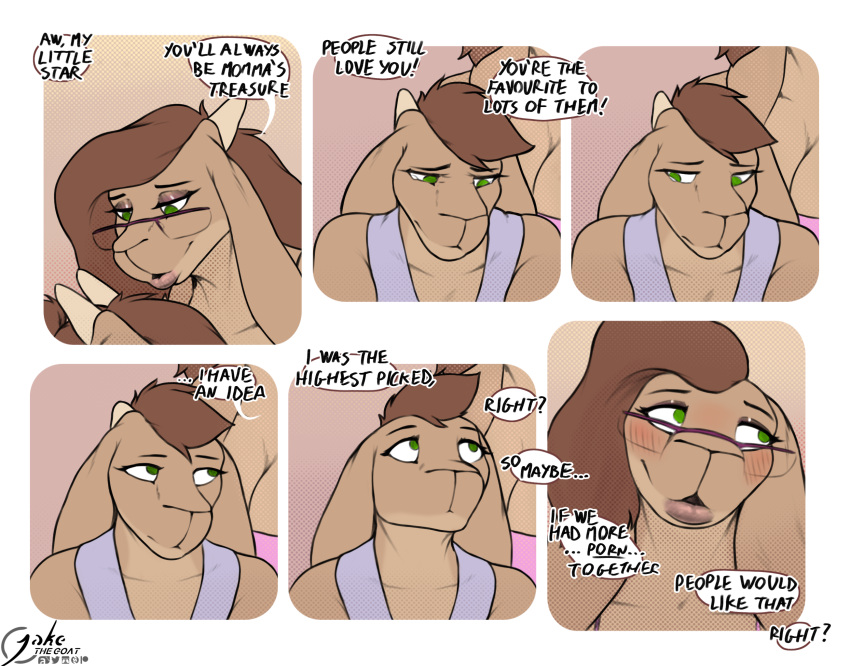 anthro bovid brown_body brown_hair caprine comic daughter dialogue duo female goat hair hi_res jakethegoat kate_(jakethegoat) mammal mature_female mother mother_and_child mother_and_daughter mother_kate_(jakethegoat) parent parent_and_child