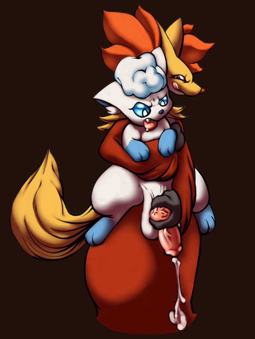 alolan_form alolan_vulpix ambiguous_gender anthro bodily_fluids carrying carrying_another cum delphox duo ejaculation fangs feral from_behind_position generation_6_pokemon genital_fluids hi_res knot licking licking_lips male male/ambiguous nintendo nova_nsfw pokemon pokemon_(species) regional_form_(pokemon) sex tail teeth tongue tongue_out