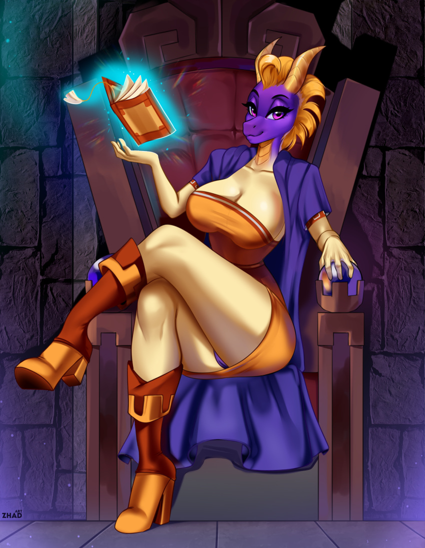 activision anthro bianca_(spyro) big_breasts big_butt breasts butt chair clothed clothing crossgender digital_media_(artwork) dragon female footwear furniture hair hi_res horn lagomorph legwear leporid looking_at_viewer magic mammal mtf_crossgender panties rabbit shoes simple_background solo spyro spyro_the_dragon thick_thighs thigh_highs throne underwear wide_hips zhadart