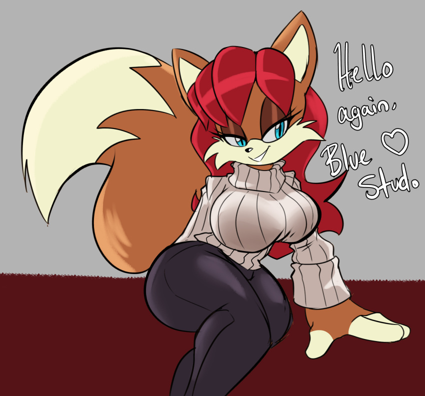 &lt;3 anthro archie_comics big_breasts breasts canid canine clothing dialogue english_text female fox hi_res mammal mature_female rosemary_prower sega sitting solo solratic sonic_the_hedgehog_(archie) sonic_the_hedgehog_(comics) sonic_the_hedgehog_(series) sweater text topwear