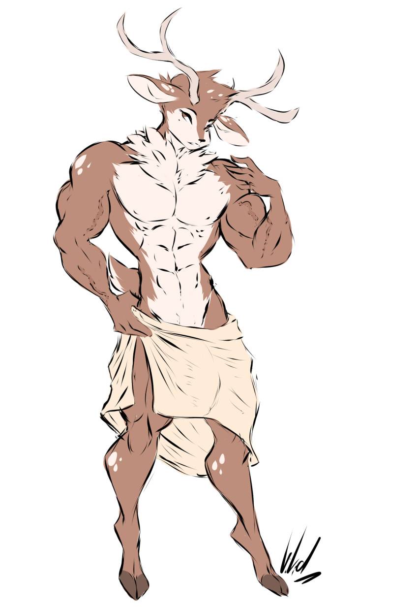 abs anthro antlers bedroom_eyes brown_body brown_fur bulge capreoline deer dullvivid fur half-closed_eyes hi_res hooves horn male mammal markings multicolored_body multicolored_fur muscle_tone muscular muscular_anthro muscular_male narrowed_eyes neck_tuft pecs seductive simple_background solo spots spotted_body spotted_fur spotted_markings tan_body tan_fur tan_spots towel towel_around_waist towel_only tuft two_tone_body two_tone_fur white-tailed_deer white_background