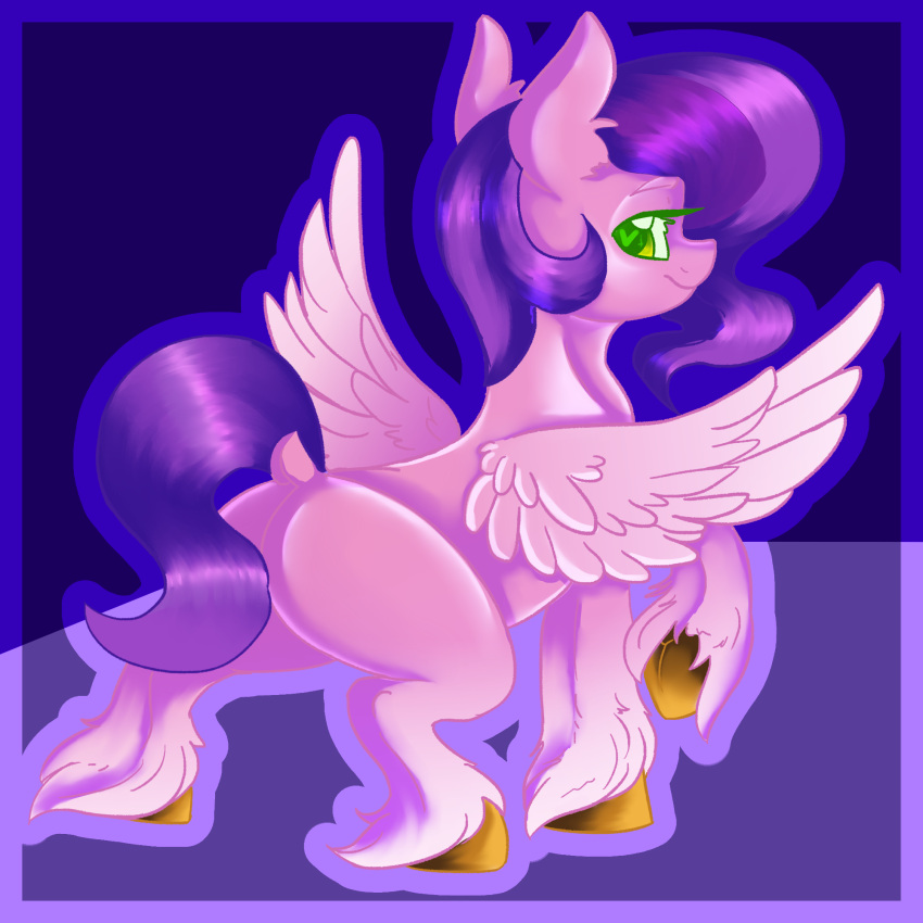 brown_hooves butt dankpegasista dock equid equine eyelashes feathered_wings feathers female feral fetlocks fluffy fur green_eyes hair hasbro hi_res hooves leg_tuft mammal mlp_g5 my_little_pony pegasus pink_body pink_feathers pink_fur pipp_petals_(mlp) purple_hair purple_tail raised_hoof smile solo spread_wings tail tuft underhoof wings