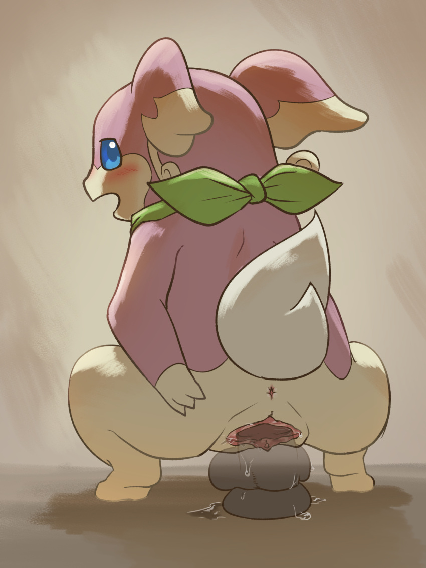 anthro anus audino blush clitoris countershading crouching dildo dildo_in_pussy dildo_insertion female gaping gaping_pussy generation_5_pokemon genitals hakkentai_pkdn hi_res looking_at_viewer looking_back masturbation mostly_nude nintendo penetration pink_body pmd:_discovery_team_of_stars_and_souls pokemon pokemon_(species) pokemon_mystery_dungeon pussy scarf scarf_only sex_toy sex_toy_in_pussy sex_toy_insertion simple_background solo tan_body translucent vaginal vaginal_masturbation vaginal_penetration