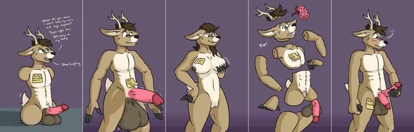 2_penises absurd_res amputee anthro antlers areola athletic athletic_anthro athletic_male balls balls_expansion big_balls big_breasts big_penis breast_squish breasts deer dialogue diphallism disability english_text erection expansion female flaccid g472y gender_transformation genital_expansion genitals hi_res horn huge_balls huge_penis hyper hyper_balls hyper_genitalia hyper_penis male mammal mtf_transformation multi_genitalia multi_penis navel penis penis_expansion pussy quadruple_amputee solo squish text transformation unaware_tf