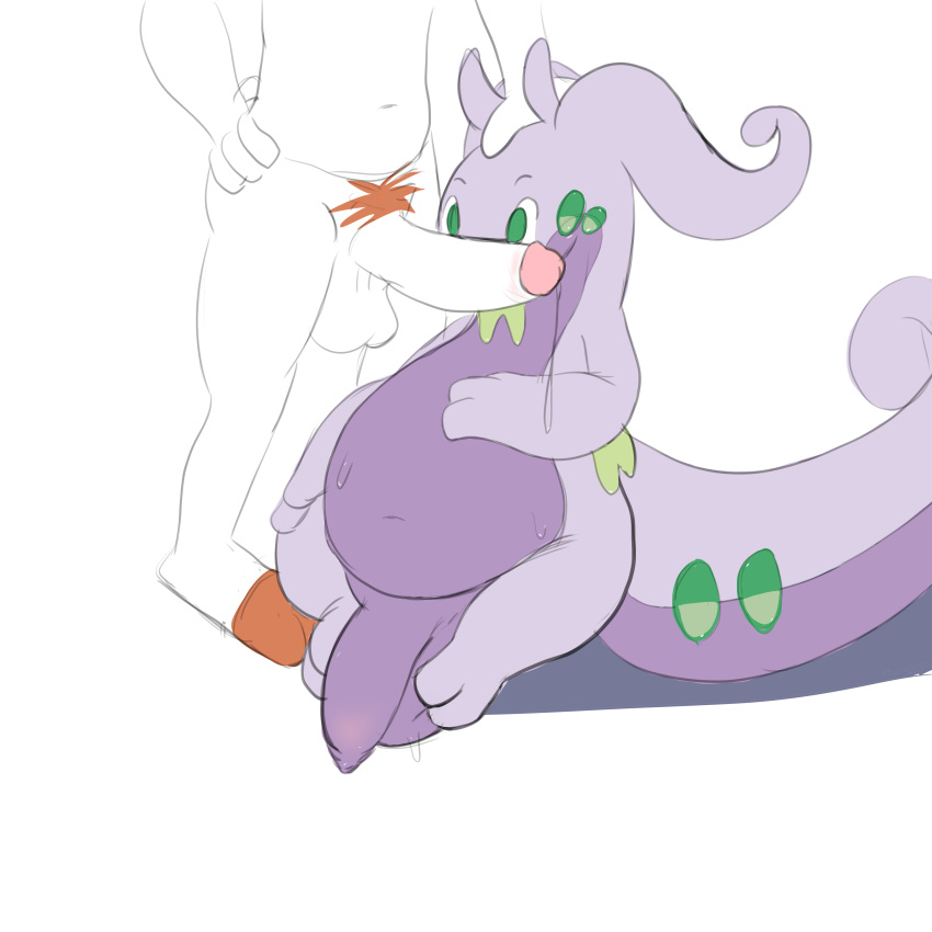 absurd_res anthro balls bodily_fluids duo erection flaccid foreskin gastropod generation_6_pokemon generation_8_pokemon genital_fluids genitals goodra hand_on_head hi_res lagomorph leaking_precum leporid male male/male mammal mollusk nintendo penis penis_on_face pokemon pokemon_(species) precum pubes rabbit scorbunny size_difference slightly_chubby slug sweat twerpishimp