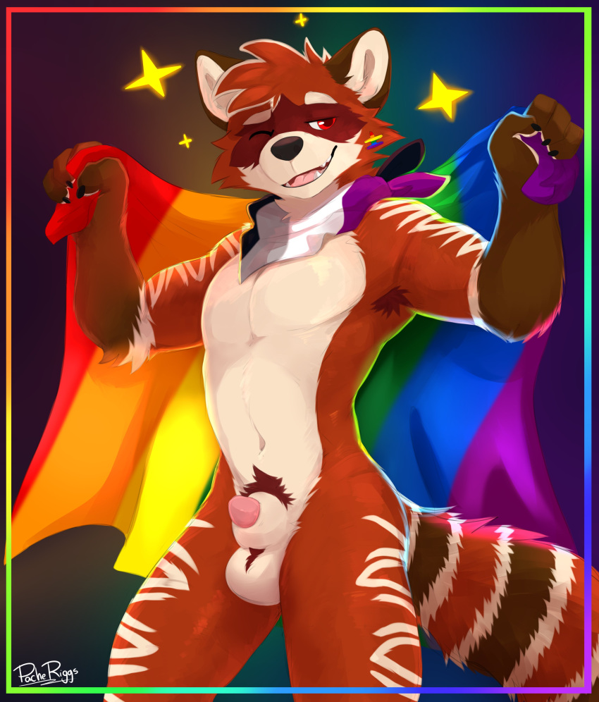 absurd_res animal_genitalia anthro arm_markings asexual_pride_colors balls bear black_nose brown_body brown_fur cheek_tuft facial_tuft fangs flag fur genitals giant_panda glistening glistening_eyes hi_res holding_flag holding_object leg_markings lgbt_pride light_balls light_body light_fur light_markings light_sheath male mammal markings mostly_nude navel neckerchief one_eye_closed open_mouth pache_riggs penis penis_tip portrait pride_color_flag pride_colors rainbow_pride_colors red_body red_eyes red_fur red_penis sheath signature solo standing striped_markings striped_tail stripes tail tail_markings tan_balls tan_body tan_fur tan_sheath teeth three-quarter_portrait tuft