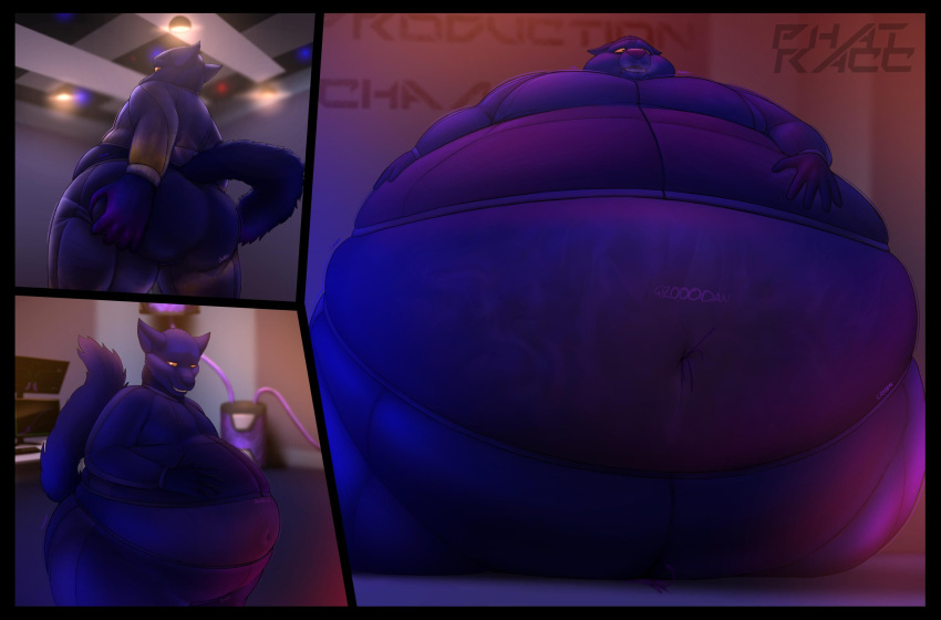 anthro belly big_belly big_butt blue_body blue_fur blueberry_inflation bodily_fluids butt canid canine canis cheek_bulge clothed clothing detailed_background ears_down english_text expansion fruit_juice fur hand_on_butt hand_on_stomach hi_res inflation inside kastral male mammal moan navel open_mouth open_smile phatracc pivoted_ears rumbling_stomach sequence smile solo sound_effects teeth text three_frame_sequence tracksuit unusual_bodily_fluids watermark wolf