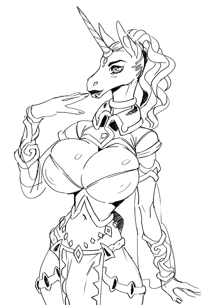 anthro big_breasts breasts cleavage clothed clothing equid equine female hi_res horse jijis-waifus mammal nipple_outline solo