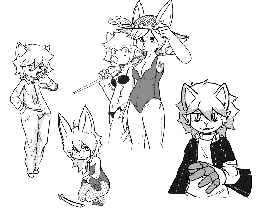 animal_humanoid anthro atlus bastardcat3 binary_drawing bunny_costume clothing costume domestic_cat duo felid feline felis fishnet hi_res humanoid katana lagomorph lagomorph_humanoid leporid leporid_humanoid male mammal mammal_humanoid megami_tensei megami_tensei_persona melee_weapon multiple_images prosthetic prosthetic_limb rabbit rabbit_humanoid school_uniform sega solo swimwear sword tatsuo umbrella uniform weapon