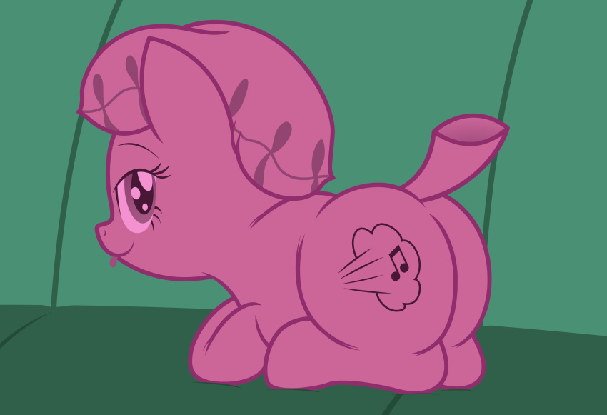 absurd_res animate_inanimate badumsquish cutie_mark equid equine female hasbro hi_res horse looking_at_viewer looking_back mammal my_little_pony pink_body pony solo tongue tongue_out whoopee_cushion