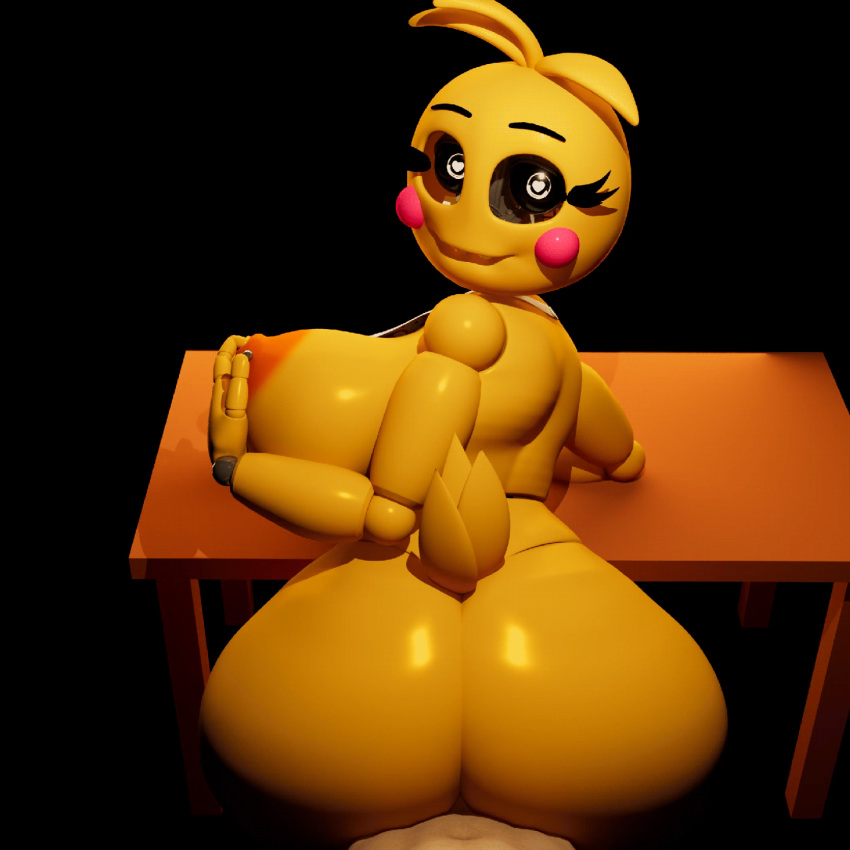 &lt;3 &lt;3_eyes 1:1 3d_(artwork) animated animatronic anthro arnold_(software) avian bird butt digital_media_(artwork) female first_person_view five_nights_at_freddy's five_nights_at_freddy's_2 hi_res human hypermega looking_at_viewer looking_back loop lovetaste_chica machine male male/female mammal maya_(software) robot scottgames short_playtime solo solo_focus toy_chica_(fnaf) yellow_body