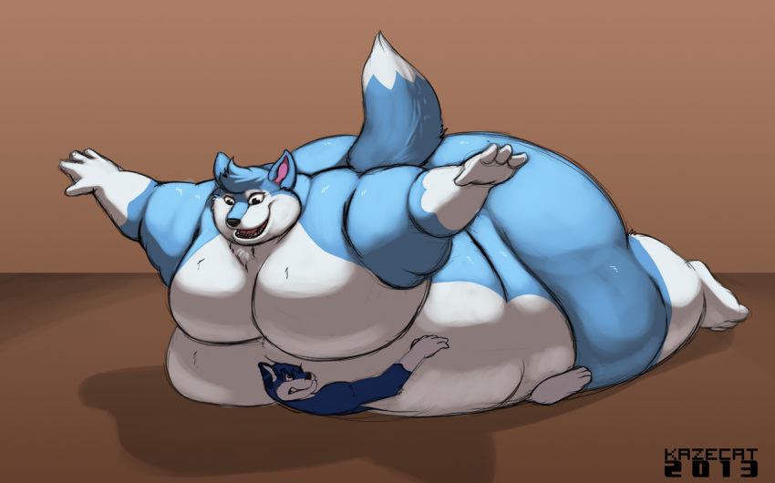 2013 anthro belly belly_crush big_belly big_butt big_moobs blue_body butt canid canine canis crush domestic_dog duo feet fur hair huge_belly huge_butt husky kazecat larger_male lying male male/male mammal moobs nordic_sled_dog nude obese obese_anthro obese_male on_front overweight overweight_anthro overweight_male sheppy_(wuskeh) simple_background size_difference smaller_male spitz tail