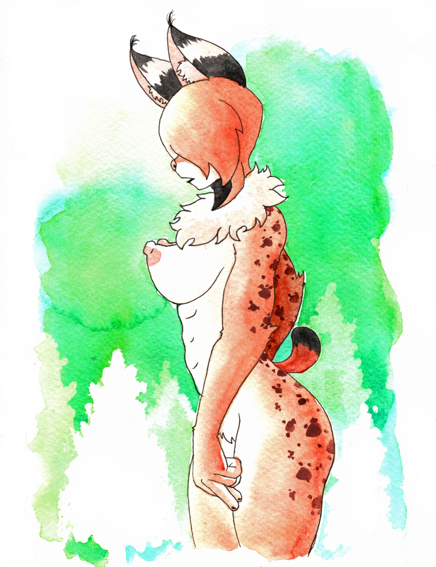 absurd_res anthro big_breasts big_ears big_hands bobtail breasts chest_tuft ear_tuft efradraws eyebrows felid feline female fur genitals hair hi_res inner_ear_fluff lynx mammal monochrome navel nipples northwind_(efradraws) nude one_eye_obstructed painting_(artwork) pubes pupils pussy short_hair short_tail shoulder_tuft simple_background sketch solo spots spotted_body spotted_furtail tail thick_eyebrows thick_thighs traditional_media_(artwork) tuft watercolor_(artwork) white_background wide_hips yamane_(efradraws)