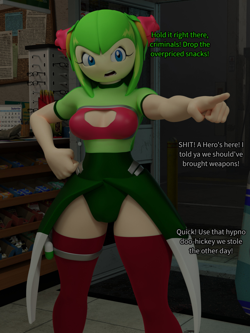 2023 3d_(artwork) absurd_res blue_eyes breasts cleavage cleavage_cutout clothed clothing comic cosmo_the_seedrian digital_media_(artwork) elemental_creature female flora_fauna gas_station hi_res humanoid legoguy9875 legwear not_furry plant seedrian sega solo sonic_the_hedgehog_(series) sonic_x thigh_highs