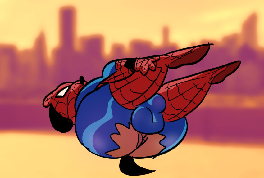 anthro anus balls big_balls big_butt bule butt canid canine canis clothing dizzysauce_nsfw domestic_dog genitals hi_res legs_up male mammal marvel mask slightly_chubby solo spider-man_(character) spider-man_(series) spider-man_suit suit tail tight_clothing tight_fit tight_suit torn_clothing