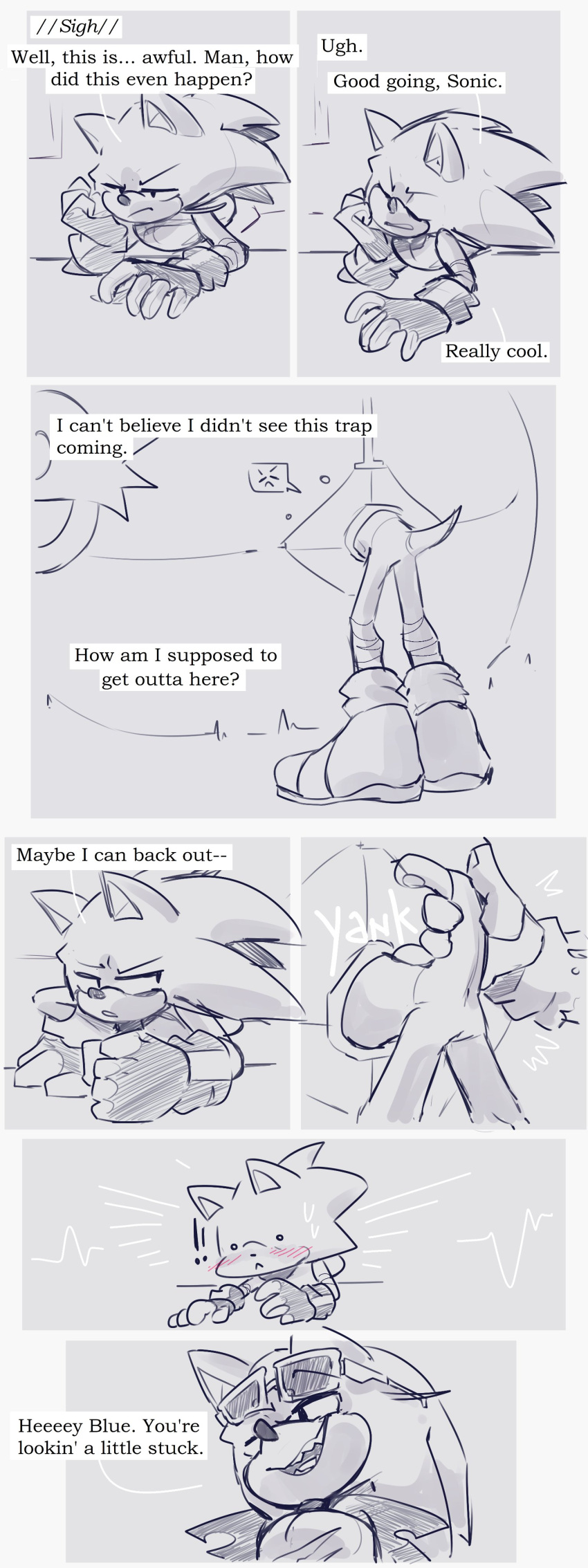 absurd_res andromorph anthro archie_comics blush butt comic crossgender dialogue duo english_text hi_res intersex intersex/male male scourge_the_hedgehog sega sonic_the_hedgehog sonic_the_hedgehog_(archie) sonic_the_hedgehog_(comics) sonic_the_hedgehog_(series) speech_bubble stuck text the_big_yikes through_wall