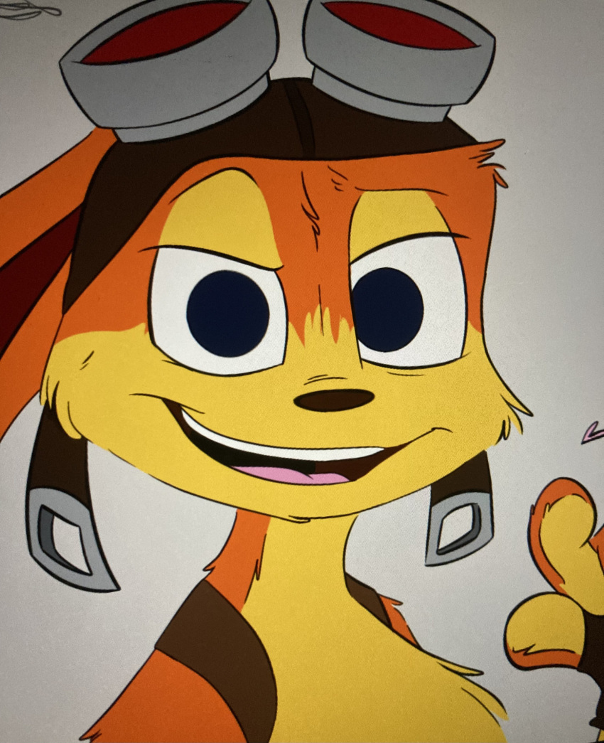 daxter eyewear eyewear_on_head feral flirting_with_viewer fur goggles goggles_on_head hi_res jak_and_daxter male mammal mustelid najalatte naughty_dog orange_body orange_fur ottsel semi-anthro sony_corporation sony_interactive_entertainment