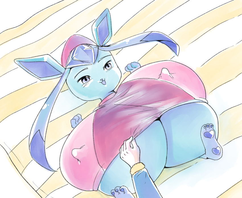 big_breasts breasts bulging_breasts cleavage cleavage_overflow clothed clothing duo eeveelution erect_nipples female generation_4_pokemon glaceon heart_pawpads holowear_(pokemon) huge_breasts human humanoid_hands hyper hyper_breasts immobile interspecies male male/female mammal nintendo nipples overweight overweight_female pawpads pokemon pokemon_(species) pokemon_unite pokephilia tapirclip volo_(pokemon)