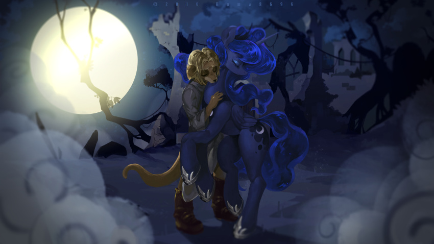 absurd_res anthro bite blonde_hair blue_body blue_fur blue_hair boots brown_body brown_fur clothing digital_drawing_(artwork) digital_media_(artwork) duo embrace equid equine eyes_closed female feral footwear friendship_is_magic full_moon fur hair hasbro herpestid hi_res horn horseshoe hug kuma8696 male male/female mammal meerkat moon my_little_pony princess_luna_(mlp) solo tail terranus vampire vampire_the_masquerade winged_unicorn wings world_of_darkness