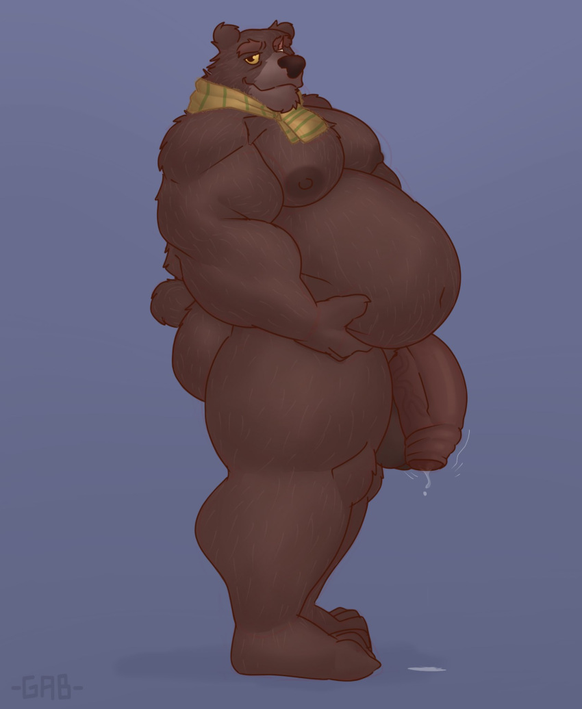 anthro balls bear belly belly_grab belly_overhang big_balls big_belly big_butt big_muscles big_penis bodily_fluids brown_bear brown_body brown_fur butt chubby_anthro chubby_belly chubby_cheeks chubby_male dreamworks dripping fluffy_ears full_body_view fur gabgbb genital_fluids genitals hi_res huge_muscles huge_thighs looking_at_viewer looking_pleasured male mammal mature_male moobs mostly_nude motion_lines multicolored_body multicolored_fur muscular muscular_anthro muscular_male navel nipples nude nude_male overweight overweight_male papa_bear_(puss_in_boots) penis pinup pose precum precum_drip puss_in_boots_the_last_wish scar scarf scarf_only smile smiling_at_viewer solo thick_thighs two_tone_body two_tone_fur ursine vein veiny_penis wide_hips