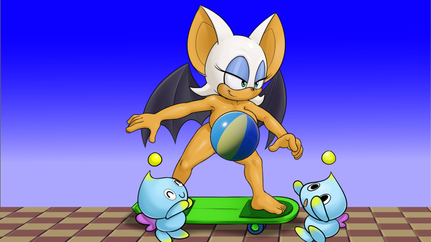 absurd_res anthro bat bat_wings big_breasts black_wings breasts chao_(sonic) convenient_censorship countershading female group hi_res mammal mario-grant membrane_(anatomy) membranous_wings nude rouge_the_bat sega skateboard solo sonic_the_hedgehog_(series) tan_body tan_countershading tan_skin trio wings