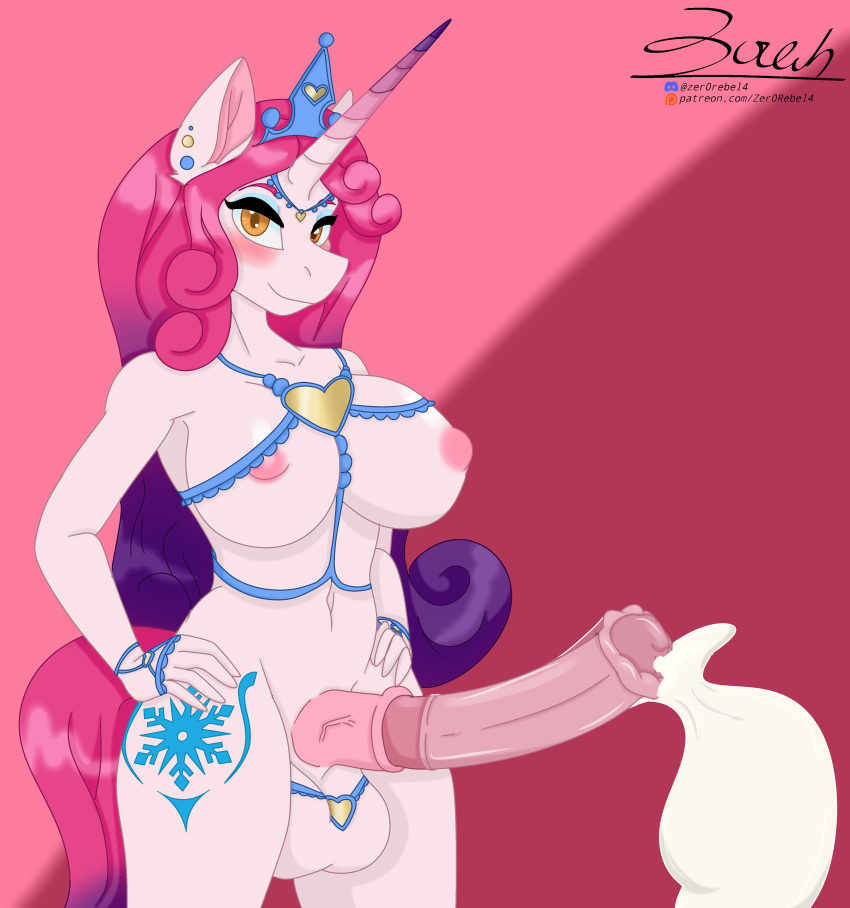 &lt;3 2023 absurd_res animal_genitalia animal_penis anthro anthrofied balls big_breasts big_penis bodily_fluids breasts chest_harness clothing condom crossgender crown cum curled_hair cutie_mark digital_media_(artwork) discord_(app) ear_piercing ejaculation equid equine equine_genitalia equine_penis erection excessive_cum excessive_genital_fluids eyeshadow filled_condom flared_penis friendship_is_magic ftg_crossgender fti_crossgender fur genital_fluids genitals gynomorph hair hands_on_hips harness hasbro headgear headwear hi_res horn horse huge_penis hyper hyper_genitalia hyper_penis intersex looking_at_viewer makeup mammal medial_ring my_little_pony navel nipples orange_eyes patreon penis piercing pink_body pink_fur pink_hair pony princess_amore_(mlp) purple_hair sexual_barrier_device solo text unicorn url zer0rebel4