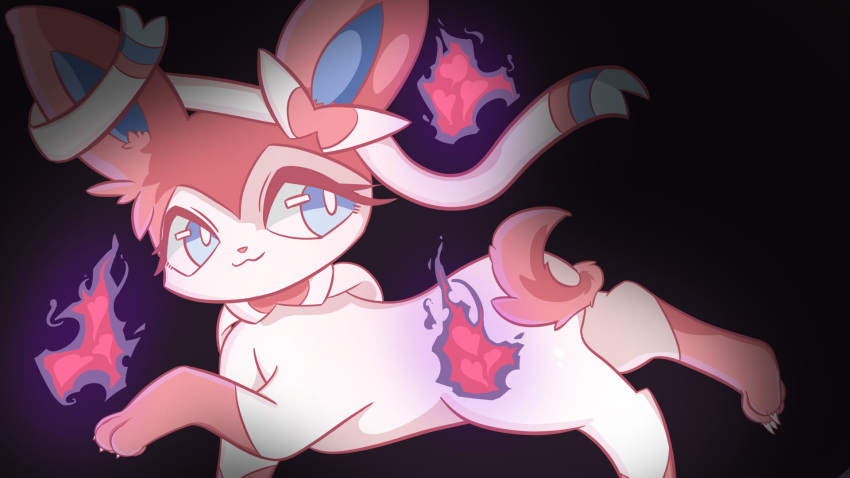 blue_eyes claws eeveelution female feral fire fur generation_6_pokemon hi_res magic nintendo paws pink_body pink_fur pokemon pokemon_(species) ram_g_thunder smile solo sylveon working