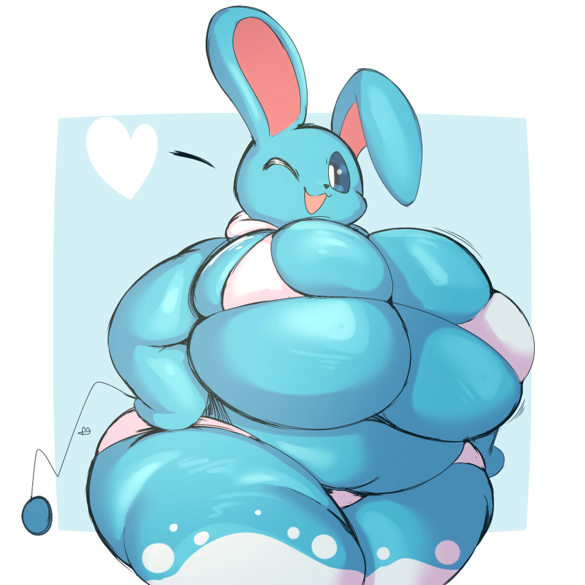 &lt;3 1:1 2023 anthro azumarill belly big_breasts big_ears bikini biped blue_body blue_sclera breast_squish breasts clothed clothing female generation_2_pokemon hand_on_hip hi_res huge_breasts huge_thighs lightmizano looking_at_viewer low-angle_view multicolored_body nintendo one_eye_closed open_mouth open_smile overweight overweight_anthro overweight_female pokemon pokemon_(species) pokemorph portrait short_stack signature skimpy smile smiling_at_viewer solo squish swimwear tail thick_thighs three-quarter_portrait two_tone_body white_bikini white_body white_clothing white_eyes white_swimwear wide_hips wink winking_at_viewer