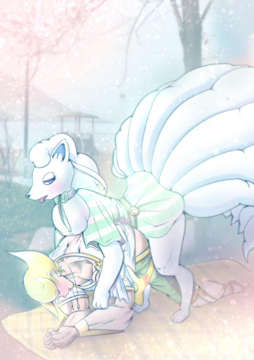 absurd_res alolan_form alolan_ninetales ambiguous_penetration bestiality clothed clothed_sex clothing digital_drawing_(artwork) digital_media_(artwork) duo feral feral_penetrating feral_penetrating_human hi_res holowear_(pokemon) human human_on_feral human_penetrated interspecies male mammal mixed_media muscular muscular_male nintendo outdoor_sex penetration photo_background photography_(artwork) pokemon pokemon_(species) pokemon_unite pokephilia regional_form_(pokemon) sex submissive submissive_male tapirclip volo_(pokemon)