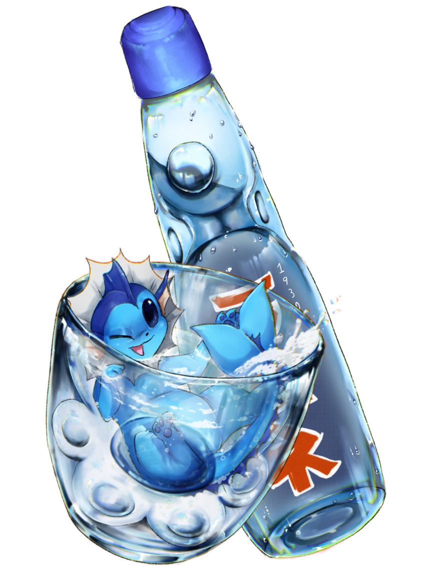 alpha_transparency blue_theme chibi food highres mothman1930 non-web_source pokemon ramune self-upload soda soda_bottle vaporeon