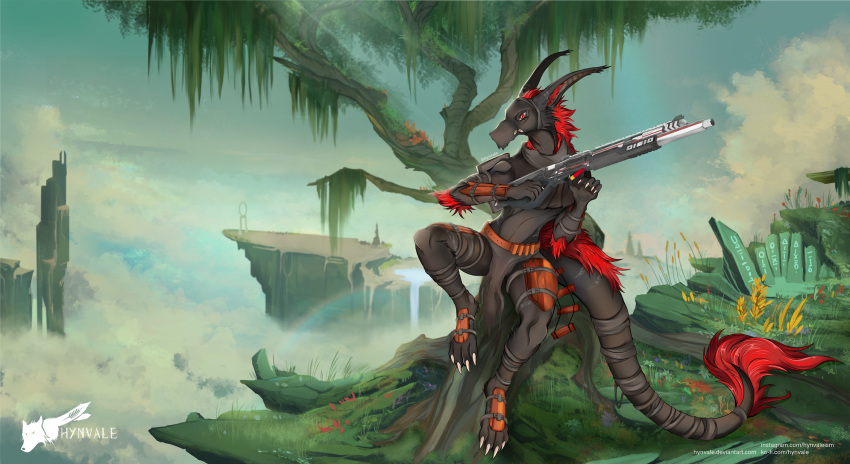 ancient ancient_art angry anthro ashi_(itzahjoque) black_body branch canid canine canis clothing cloud cloudscape costume day dragon feathers female flat_chested flower forest fur gun hair hi_res hill holding_gun holding_object holding_weapon hynvale inner_ear_fluff leaf light light_beam long_ears long_tail looking_at_another mammal markings mask nature nature_background outside plant ranged_weapon red_hair reloading rock shell_(projectile) shotgun shotgun_shell sky solo striped_body striped_markings stripes sunbeam sunlight sunrays tail tail_hair titanfall tower tree tribal tribal_clothing tribe tuft unknown_species vernid warrior water waterfall weapon wolf wood
