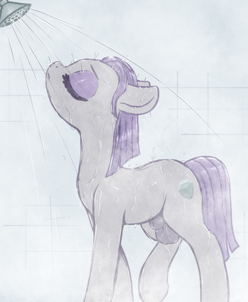 absurd_res animal_genitalia balls bathing crossgender equid equine eyes_closed feral friendship_is_magic ftg_crossgender fti_crossgender genitals gynomorph hair hasbro hi_res horse intersex mammal maud_pie_(mlp) my_little_pony pony quadruped sheath showering solo t72b wet wet_body wet_hair