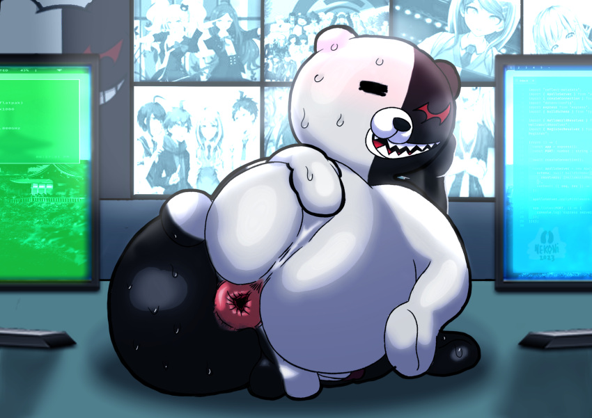 absurd_res anthro anus bear bodily_fluids brush brushing butt danganronpa graphic_novel hi_res machine male male/male mammal monokuma nekoni presenting presenting_anus puffy_anus robot sex solo spread_butt spreading sweat video_games