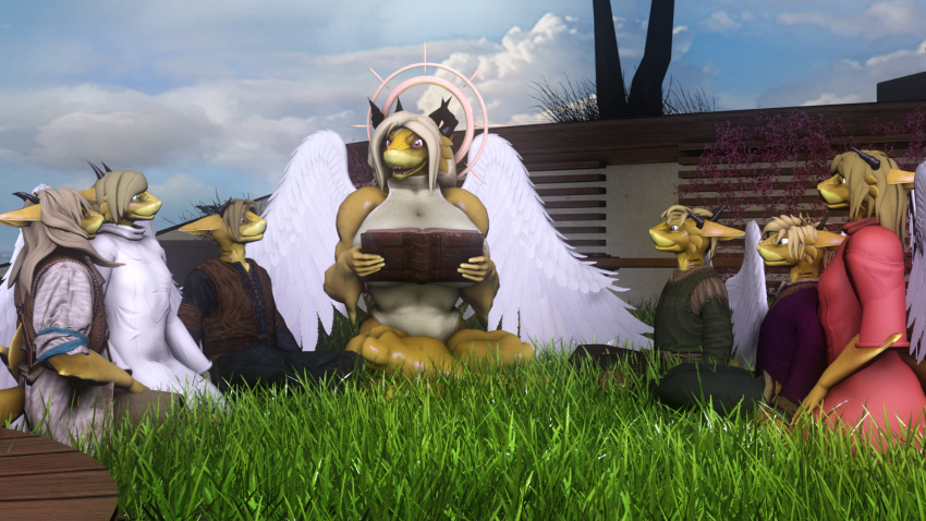 3d_(artwork) anthro aurelio_larone aurora_larone book child clodius_larone daughter deity demigod digital_media_(artwork) dragon feathered_dragon feathers female fish good_parenting group hi_res hybrid lusia_larone male marine mother mother_and_child mother_and_daughter mother_and_son orianne_larone parent parent_and_child reading sanguine_paladin shark son source_filmmaker tasius_larone varia_larone young