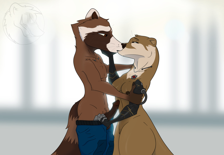 2023 absurd_res alternate_universe amputee anthro aroused blue_bottomwear blue_clothing blue_pants bottomwear breasts brown_eyes chest_tuft clothing cybernetics digital_media_(artwork) disability disney duo duo_focus embrace erection eye_contact female french_kissing fur fur_tuft genitals grabbing_arm group guardians_of_the_galaxy head_tuft hi_res interspecies kiss_on_lips kissing looking_at_another lylla machine male male/female mammal markings marvel movie_reference multicolored_body multicolored_fur multicolored_tail mustelid nipples otter pants penis procyonid pubes pulling_pants_down pussy raccoon raccoon_tail ring_(marking) ringtail robotic_arm robotic_limbs rocket_raccoon romantic romantic_couple semi-anthro semi-anthro_on_semi-anthro shorter_female side_view silentbandit simple_background small_breasts tail tail_markings tuft whiskers white_background