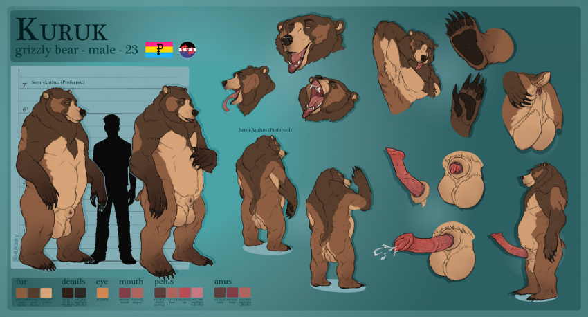 anatomically_correct anatomically_correct_genitalia anatomically_correct_penis angry angry_expression animal_genitalia animal_penis anthro anus armpit_tuft backsack balls bear big_balls big_penis bodily_fluids brown_bear chubby_anthro chubby_belly chubby_male claws close-up cum ejaculation erection expressions genital_fluids genitals grizzly_bear hair happy hi_res kuruk_(character) male mammal mane mane_hair model_sheet mukinky orgasm pawpads paws penis raised_tail rear_view semi-anthro sheath slightly_chubby solo tail tip_showing tongue tongue_out ursine ursine_penis