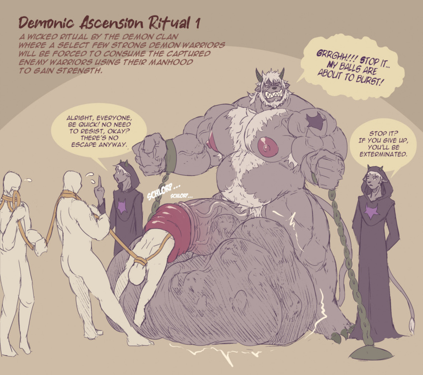 anthro balls belly big_balls big_penis cock_vore comic demon digestion genitals group growth hairy halloween hi_res holidays huge_balls huge_penis hyper hyper_balls hyper_genitalia hyper_penis male mass_vore muscular penile penis scary size_difference t3ns3n text unwilling_prey vore