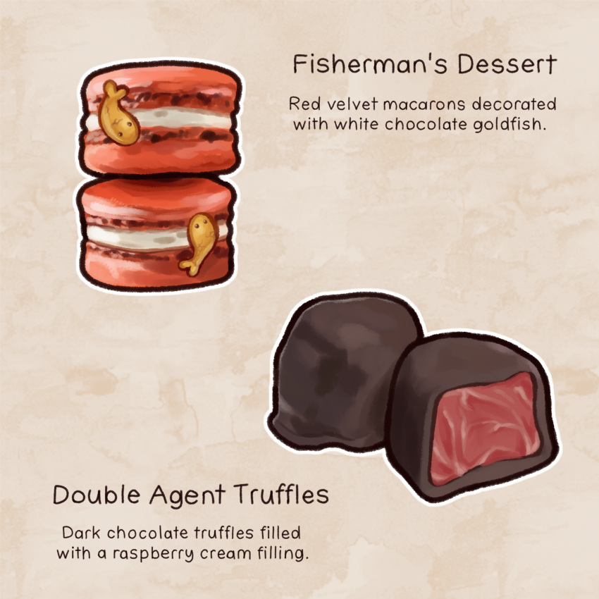 commentary english_commentary english_text food food_focus highres macaron no_humans original outline truffle websmunks white_outline